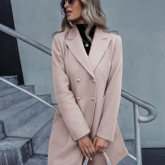 Classic Pink button double breast trench pea coat - Picture 4 of 13